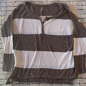 Casual Striped Long Sleeve Top - Brown and Cream